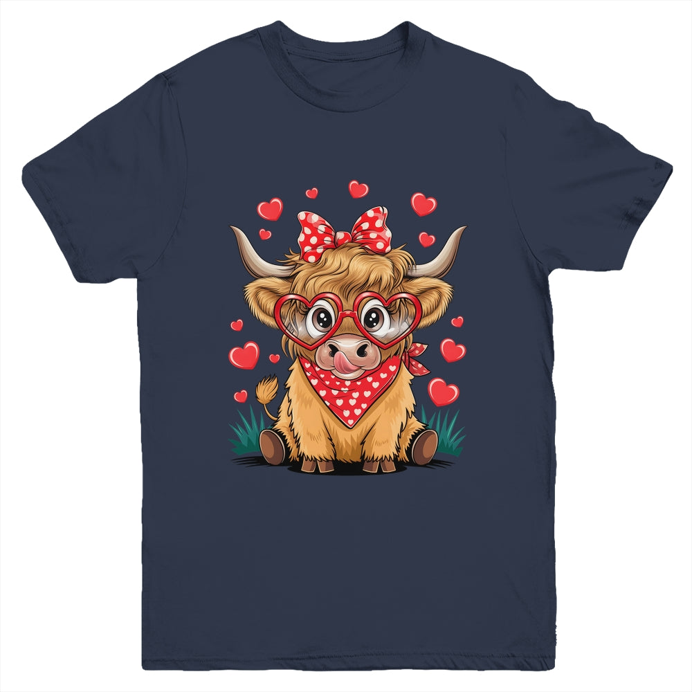 Highland Cow Valentines Funny Hearts Valentine Cow Youth Shirt | teecentury