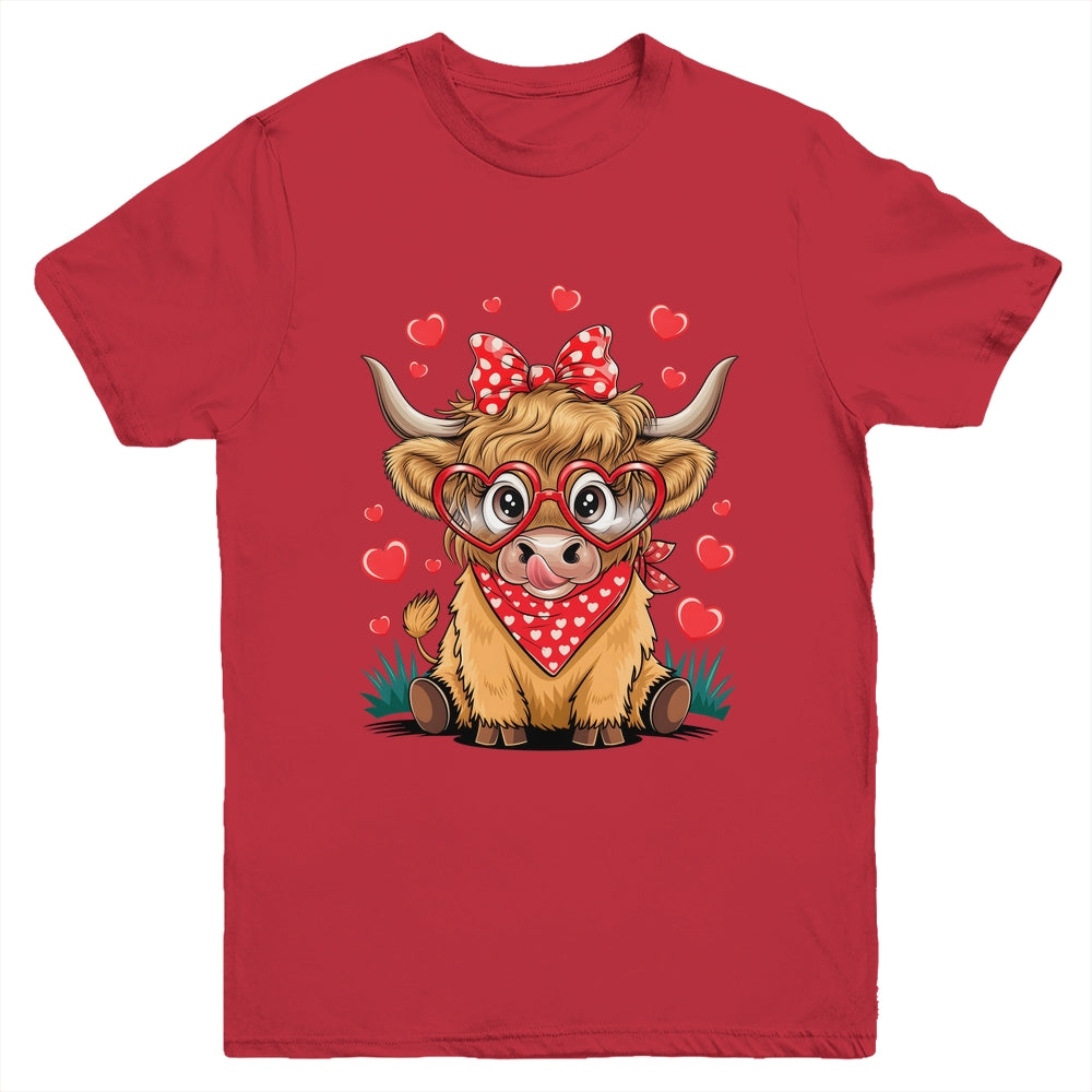 Highland Cow Valentines Funny Hearts Valentine Cow Youth Shirt | teecentury