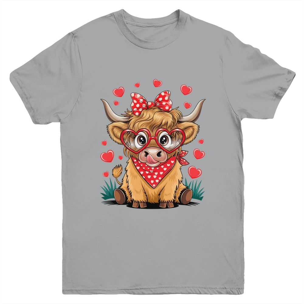 Highland Cow Valentines Funny Hearts Valentine Cow Youth Shirt | teecentury