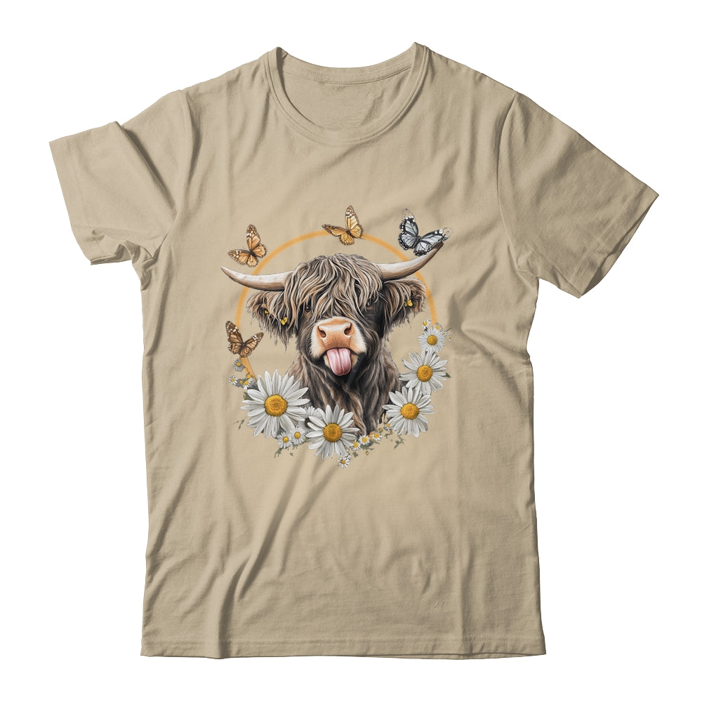 Highland Cow With Sunflower Daisies Butterflies Farm Western Shirt & Hoodie | teecentury