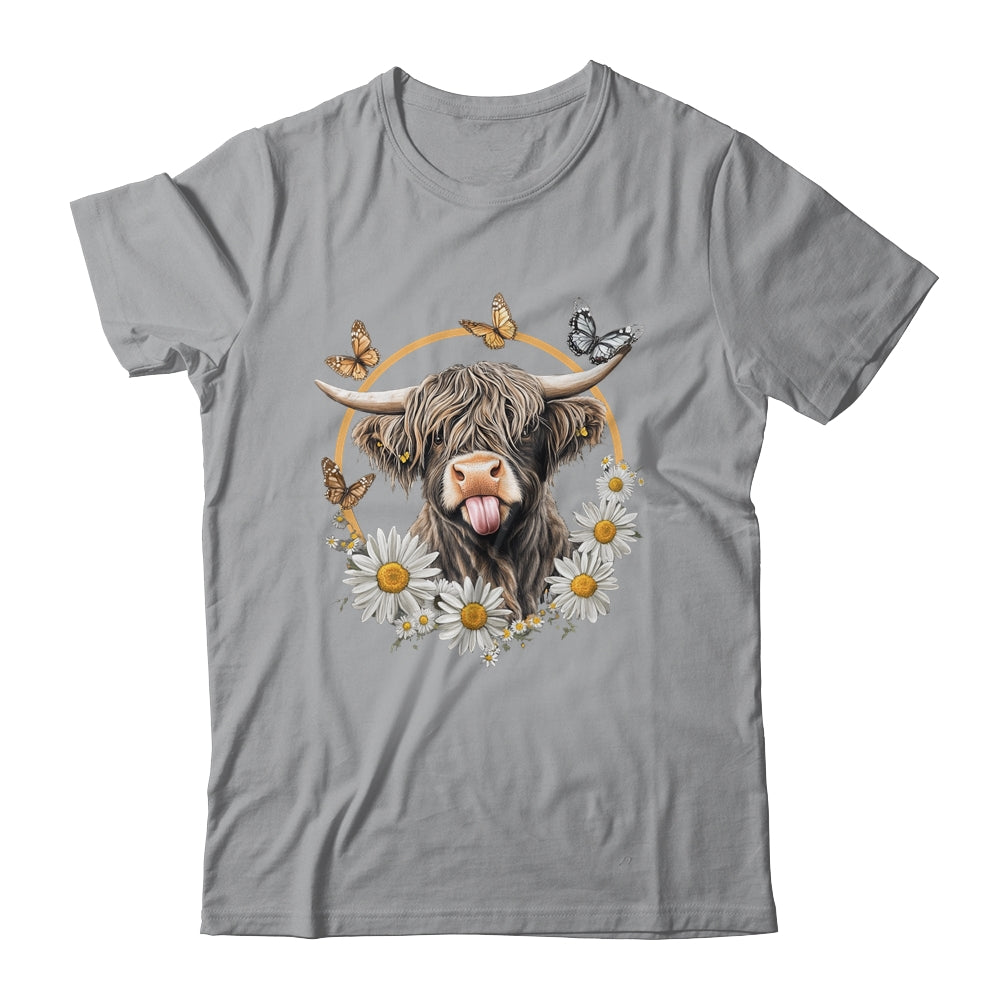 Highland Cow With Sunflower Daisies Butterflies Farm Western Shirt & Hoodie | teecentury
