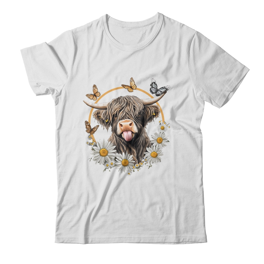 Highland Cow With Sunflower Daisies Butterflies Farm Western Shirt & Hoodie | teecentury