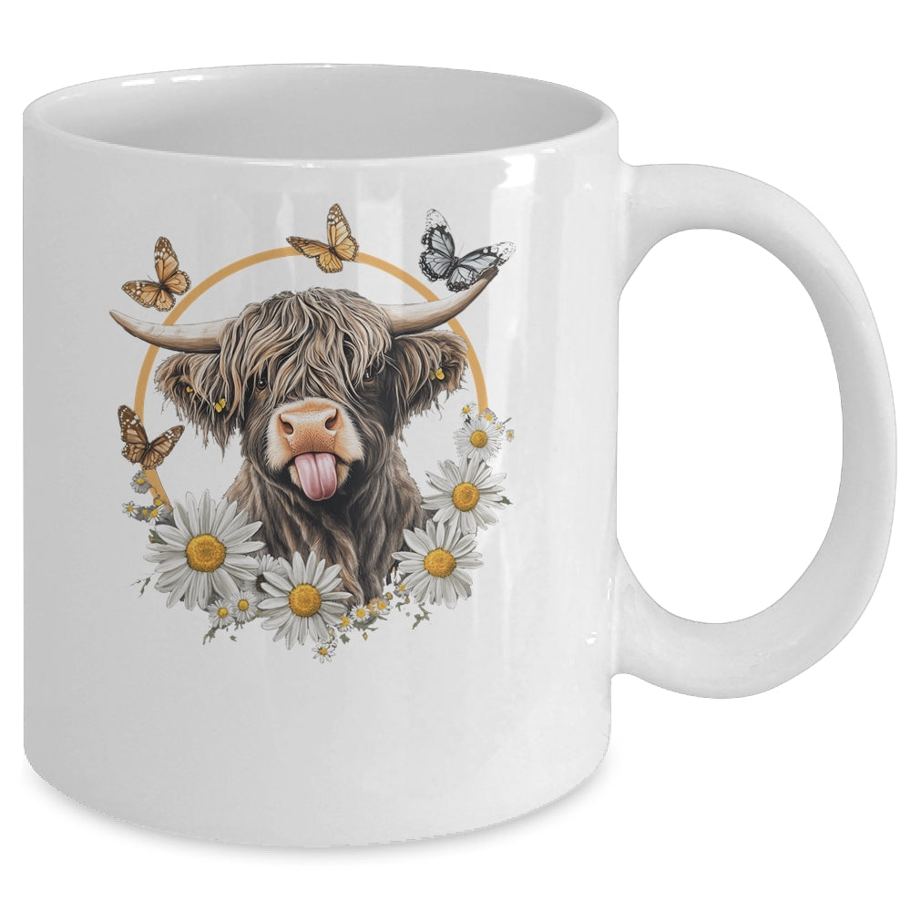 Highland Cow With Sunflower Daisies Butterflies Farm Western Mug | teecentury
