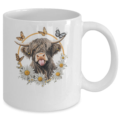 Highland Cow With Sunflower Daisies Butterflies Farm Western Mug | teecentury