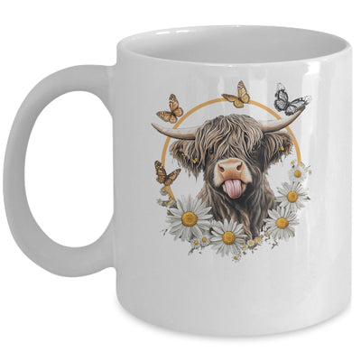 Highland Cow With Sunflower Daisies Butterflies Farm Western Mug | teecentury