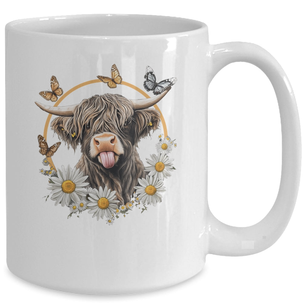 Highland Cow With Sunflower Daisies Butterflies Farm Western Mug | teecentury