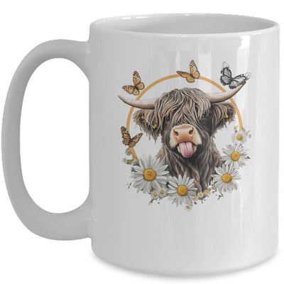 Highland Cow With Sunflower Daisies Butterflies Farm Western Mug | teecentury