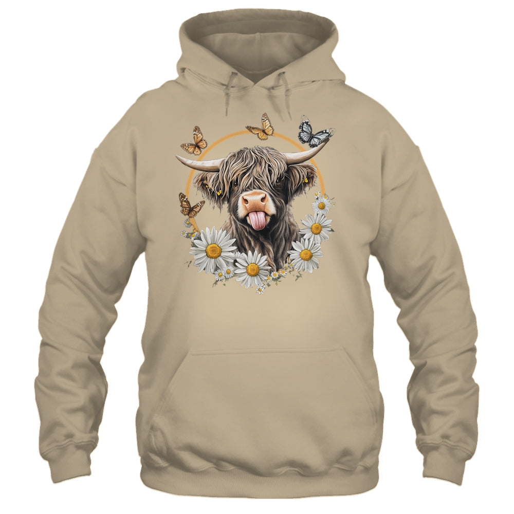 Highland Cow With Sunflower Daisies Butterflies Farm Western Shirt & Hoodie | teecentury