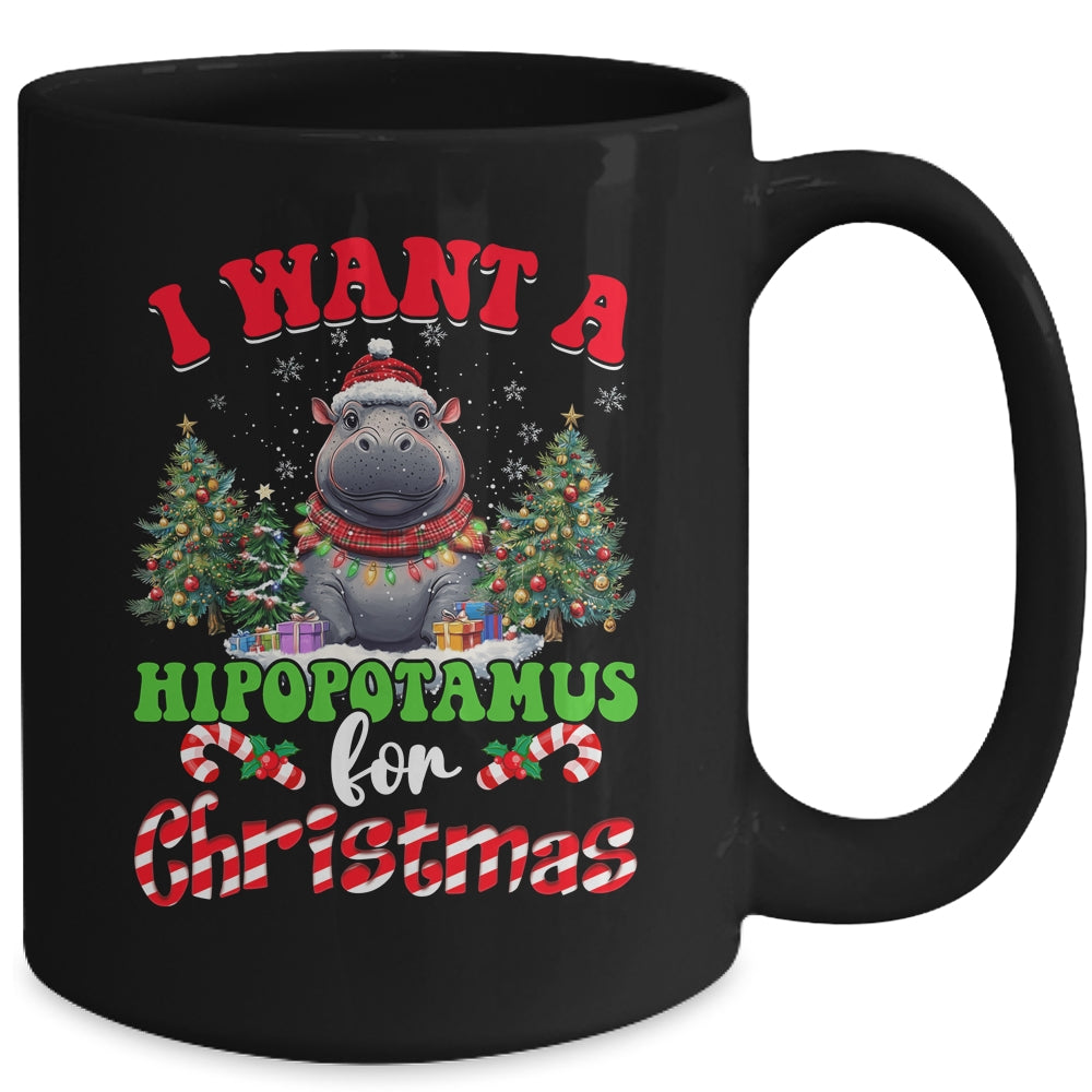 Hippo Xmas Tree Lights I Want A Hippopotamus For Christmas Mug | teecentury