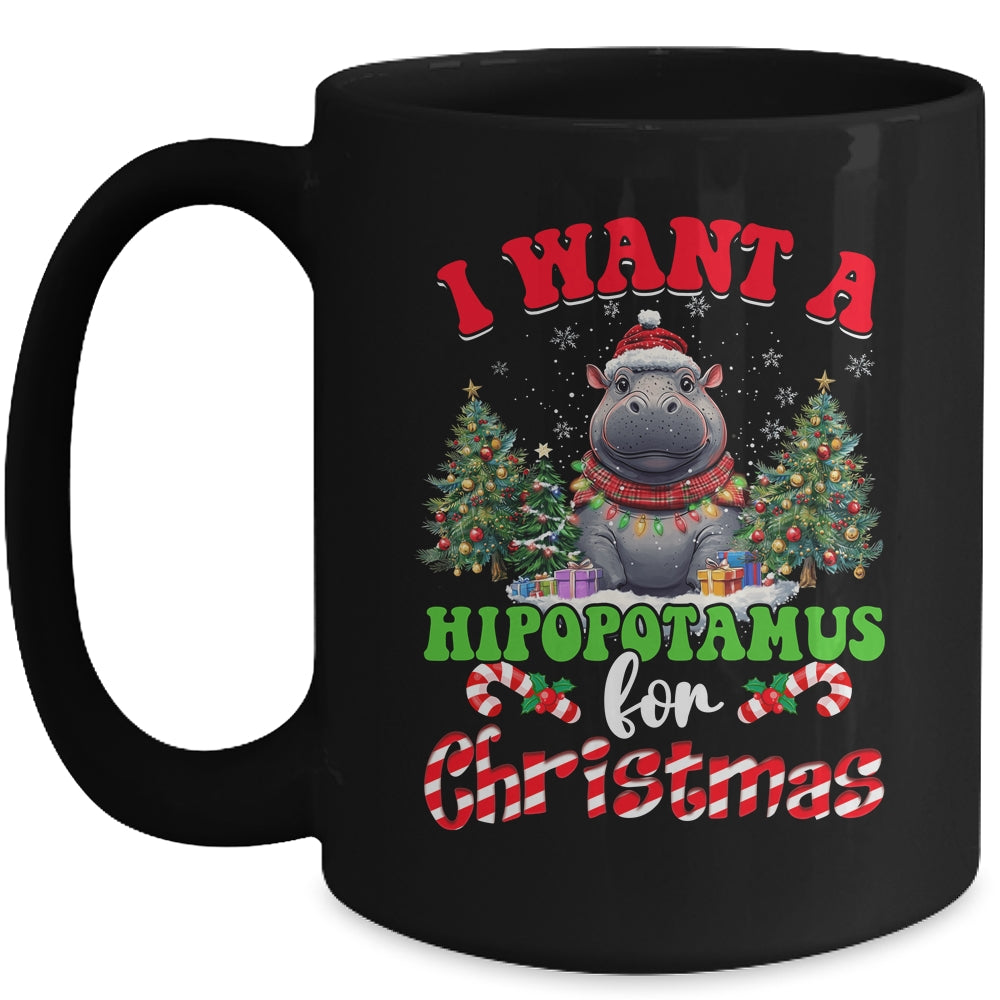 Hippo Xmas Tree Lights I Want A Hippopotamus For Christmas Mug | teecentury