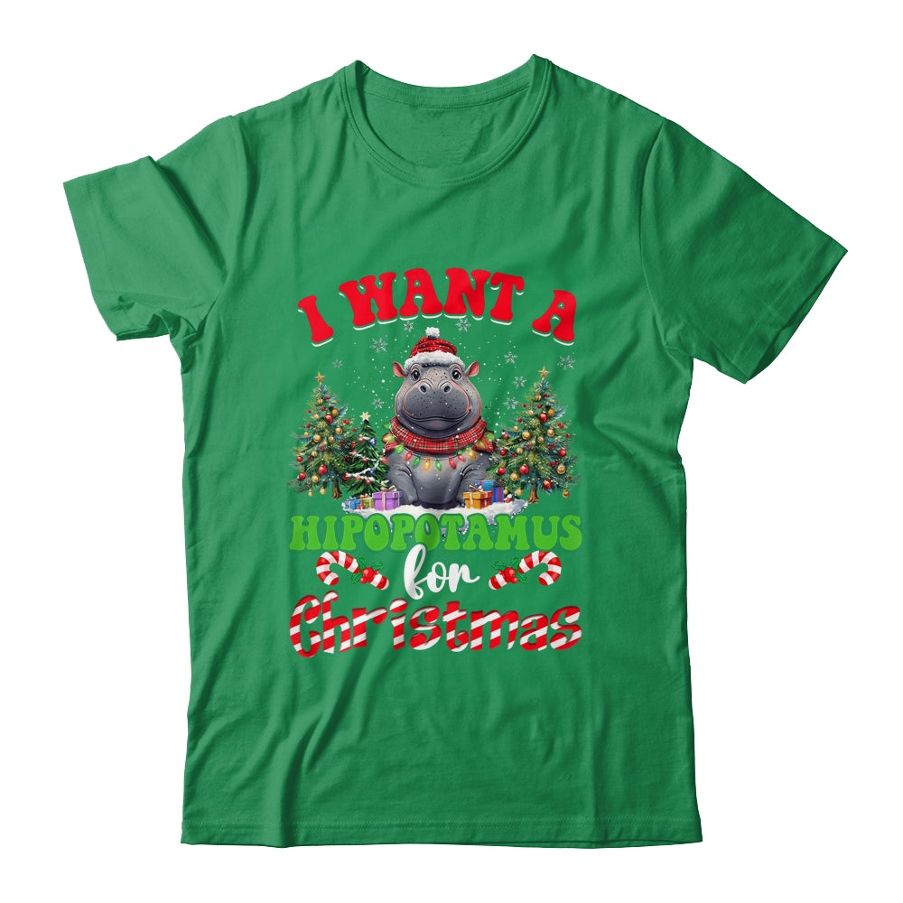 Hippo Xmas Tree Lights I Want A Hippopotamus For Christmas Shirt & Sweatshirt | teecentury