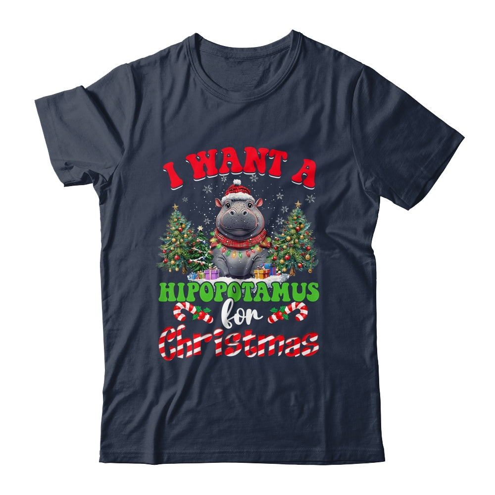 Hippo Xmas Tree Lights I Want A Hippopotamus For Christmas Shirt & Sweatshirt | teecentury