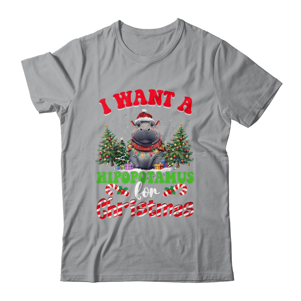 Hippo Xmas Tree Lights I Want A Hippopotamus For Christmas Shirt & Sweatshirt | teecentury