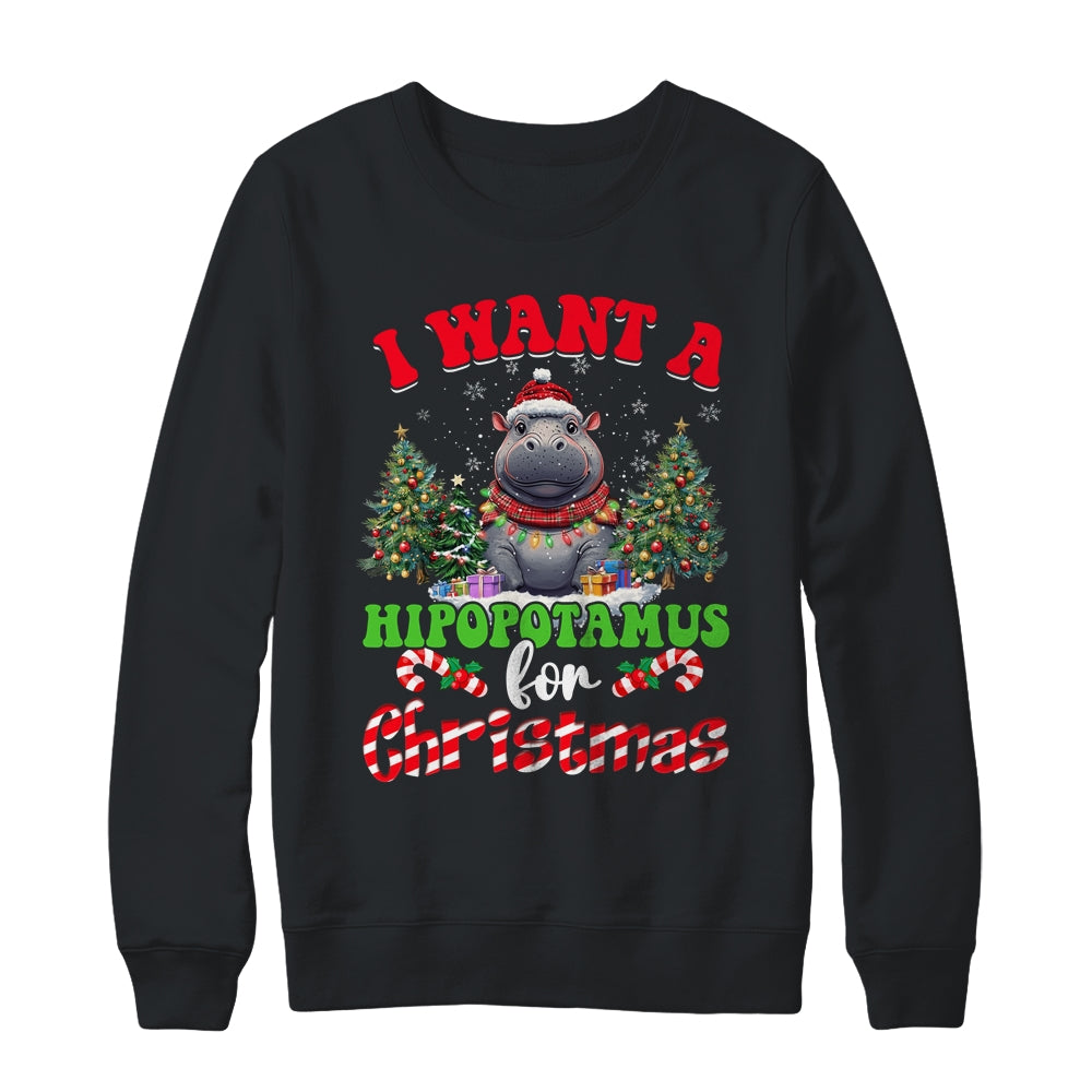 Hippo Xmas Tree Lights I Want A Hippopotamus For Christmas Shirt & Sweatshirt | teecentury