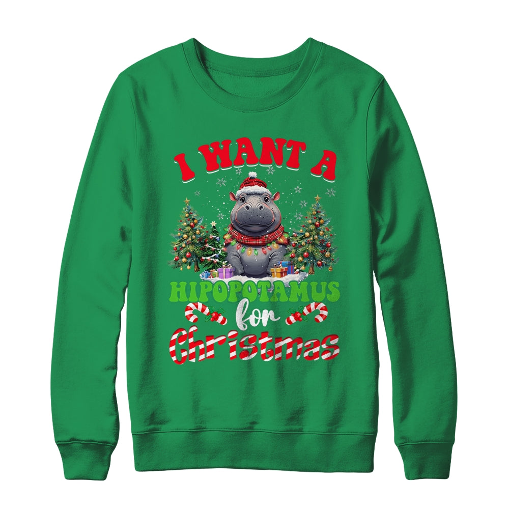 Hippo Xmas Tree Lights I Want A Hippopotamus For Christmas Shirt & Sweatshirt | teecentury
