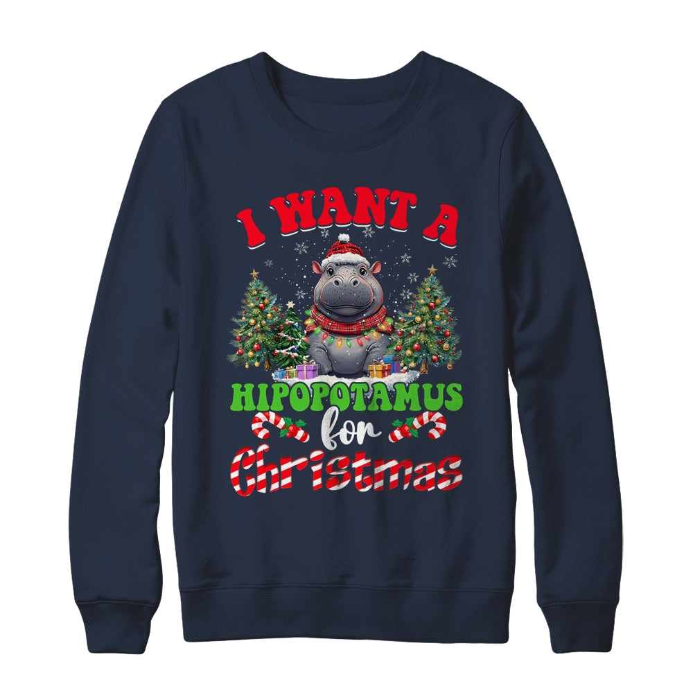 Hippo Xmas Tree Lights I Want A Hippopotamus For Christmas Shirt & Sweatshirt | teecentury