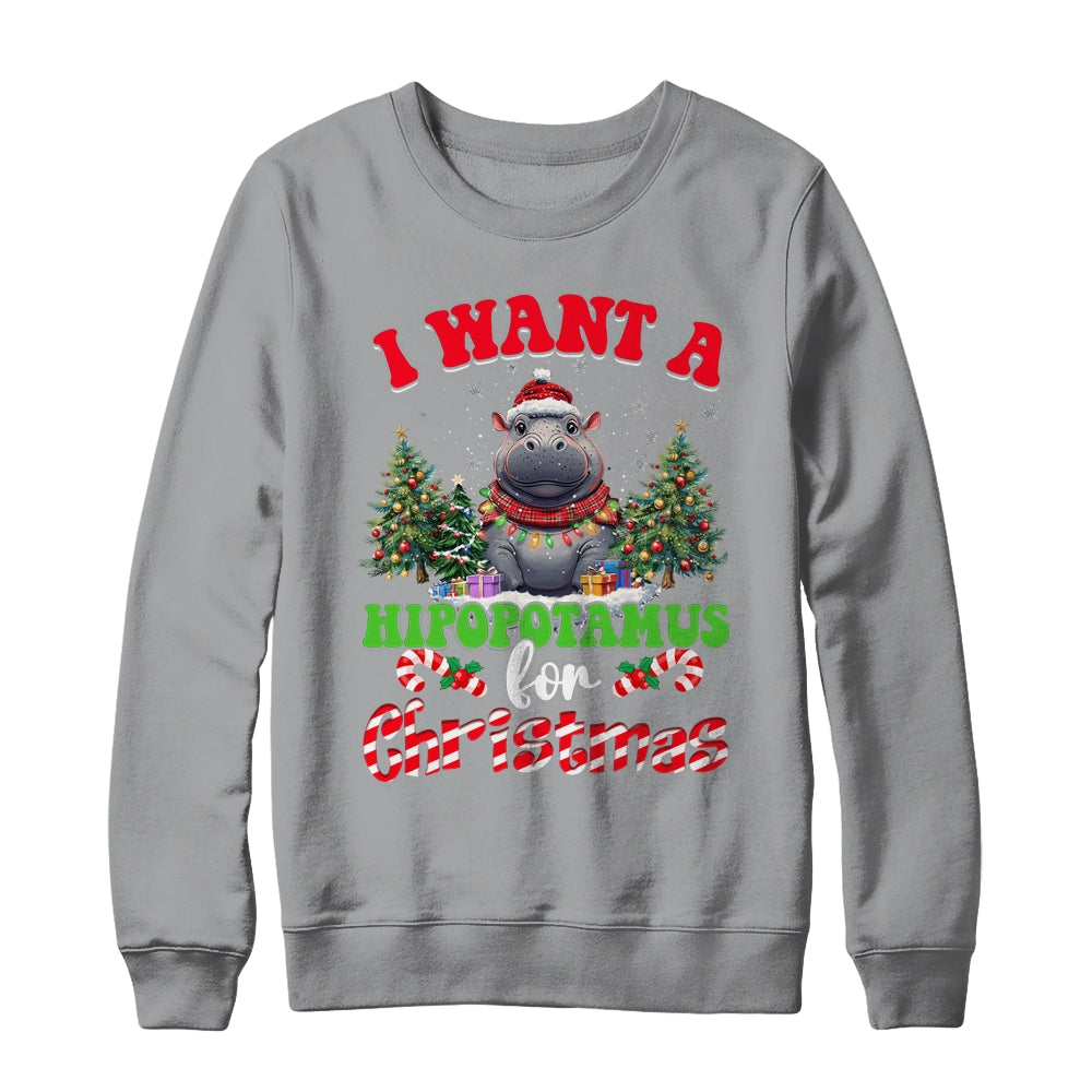 Hippo Xmas Tree Lights I Want A Hippopotamus For Christmas Shirt & Sweatshirt | teecentury