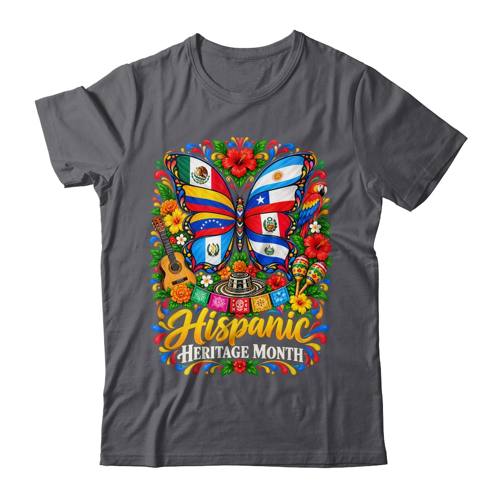 Hispanic Heritage Month Latino Countries Flags Butterfly Shirt & Tank Top | teecentury