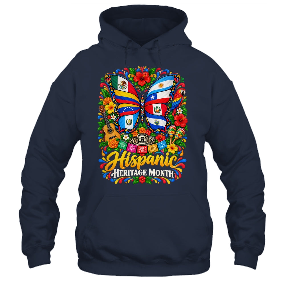 Hispanic Heritage Month Latino Countries Flags Butterfly Shirt & Tank Top | teecentury