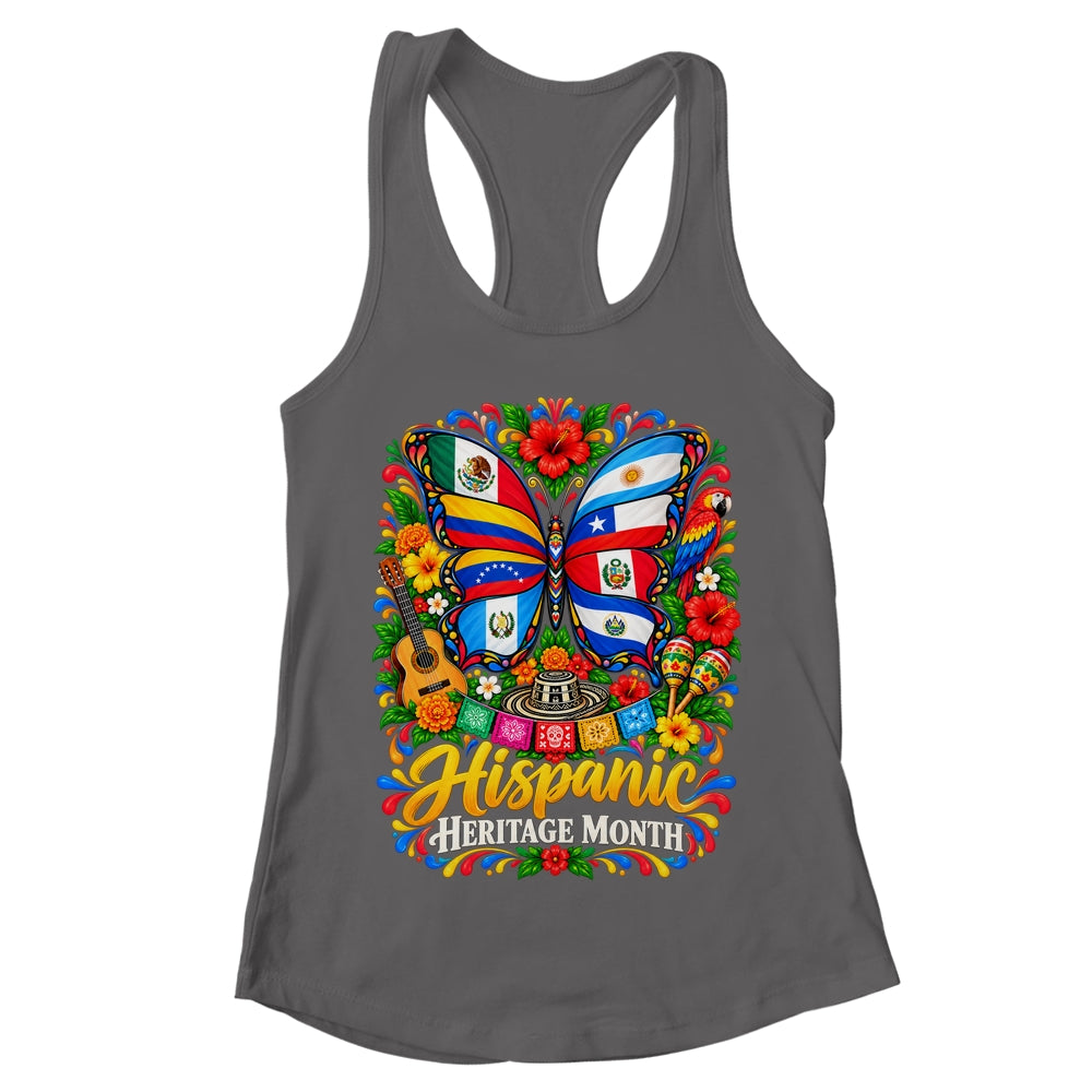 Hispanic Heritage Month Latino Countries Flags Butterfly Shirt & Tank Top | teecentury