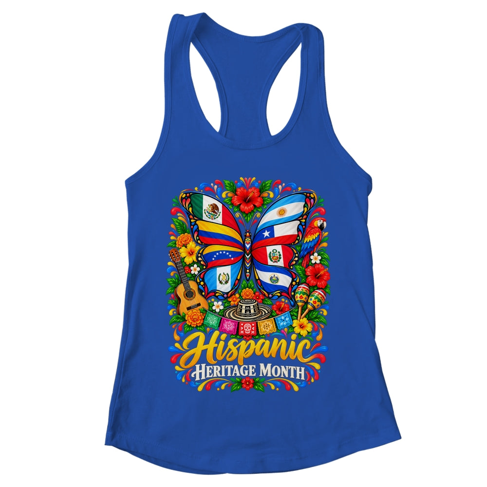 Hispanic Heritage Month Latino Countries Flags Butterfly Shirt & Tank Top | teecentury