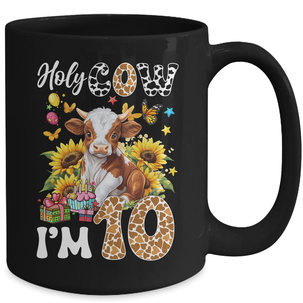 Holy Cow I'm 10 Years Old Farm Cow Sunflowers 10th Birthday Mug | teecentury
