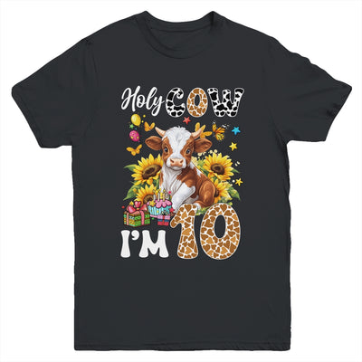 Holy Cow I'm 10 Years Old Farm Cow Sunflowers 10th Birthday Youth Shirt | teecentury