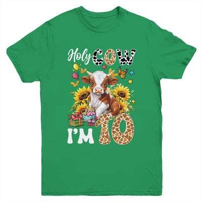 Holy Cow I'm 10 Years Old Farm Cow Sunflowers 10th Birthday Youth Shirt | teecentury