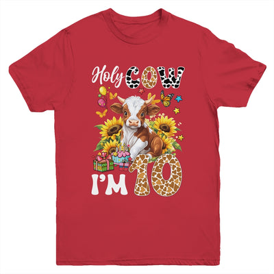 Holy Cow I'm 10 Years Old Farm Cow Sunflowers 10th Birthday Youth Shirt | teecentury