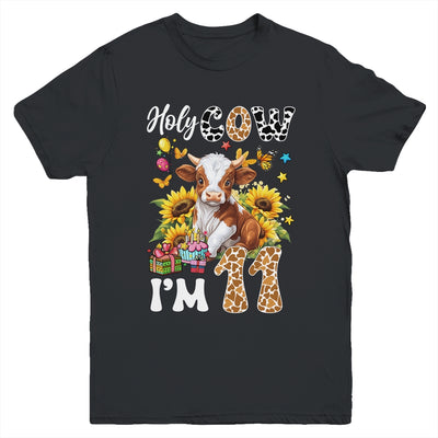 Holy Cow I'm 11 Years Old Farm Cow Sunflowers 11th Birthday Youth Shirt | teecentury
