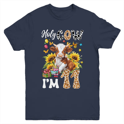 Holy Cow I'm 11 Years Old Farm Cow Sunflowers 11th Birthday Youth Shirt | teecentury