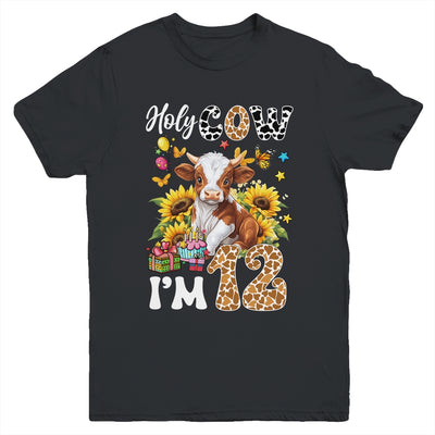 Holy Cow I'm 12 Years Old Farm Cow Sunflowers 12th Birthday Youth Shirt | teecentury