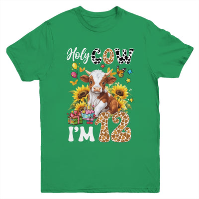 Holy Cow I'm 12 Years Old Farm Cow Sunflowers 12th Birthday Youth Shirt | teecentury