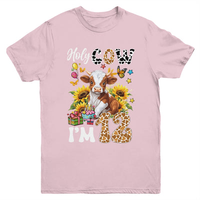 Holy Cow I'm 12 Years Old Farm Cow Sunflowers 12th Birthday Youth Shirt | teecentury