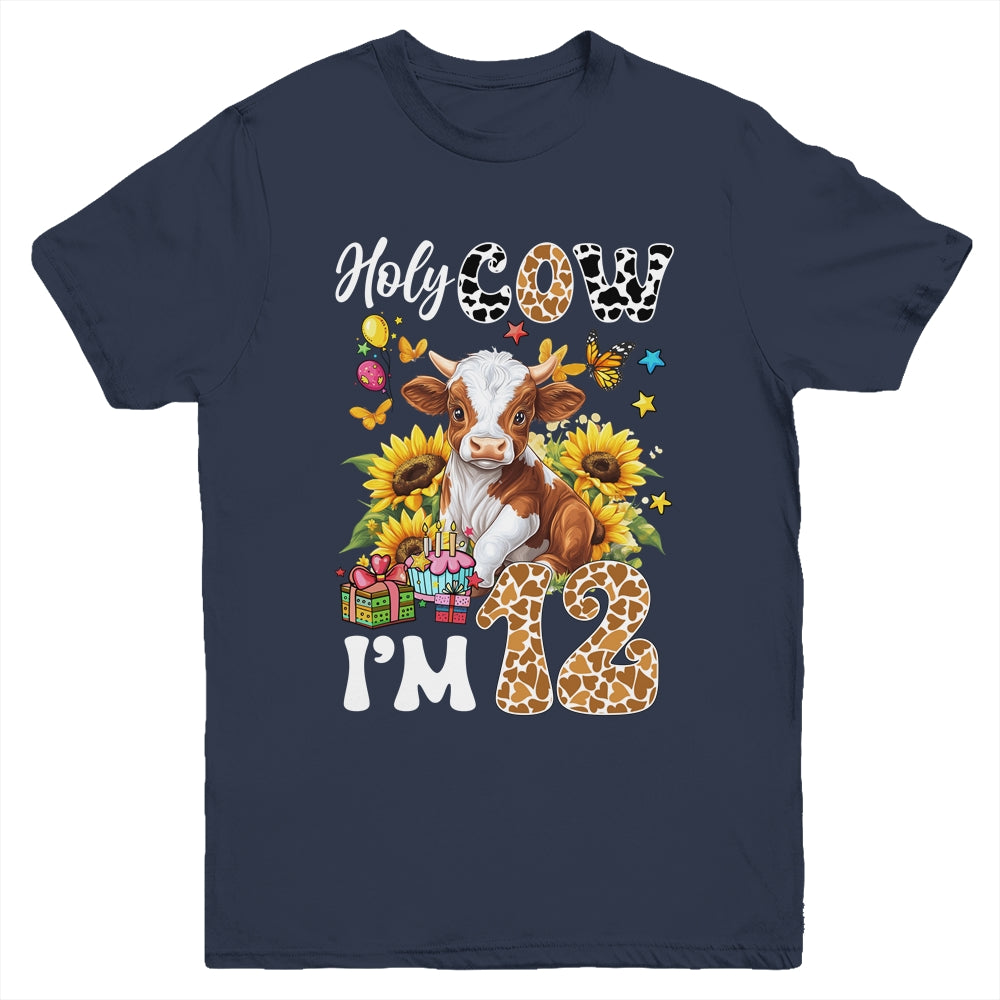 Holy Cow I'm 12 Years Old Farm Cow Sunflowers 12th Birthday Youth Shirt | teecentury