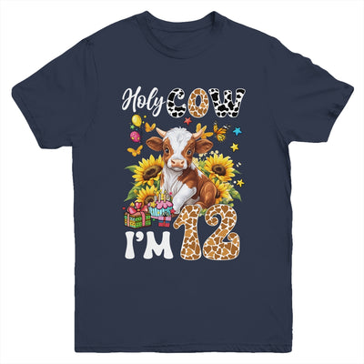 Holy Cow I'm 12 Years Old Farm Cow Sunflowers 12th Birthday Youth Shirt | teecentury