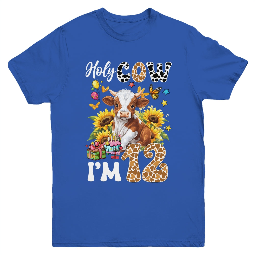 Holy Cow I'm 12 Years Old Farm Cow Sunflowers 12th Birthday Youth Shirt | teecentury
