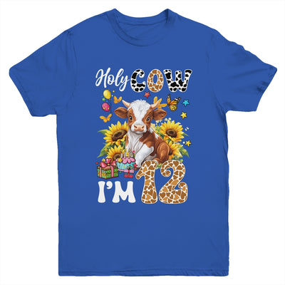 Holy Cow I'm 12 Years Old Farm Cow Sunflowers 12th Birthday Youth Shirt | teecentury