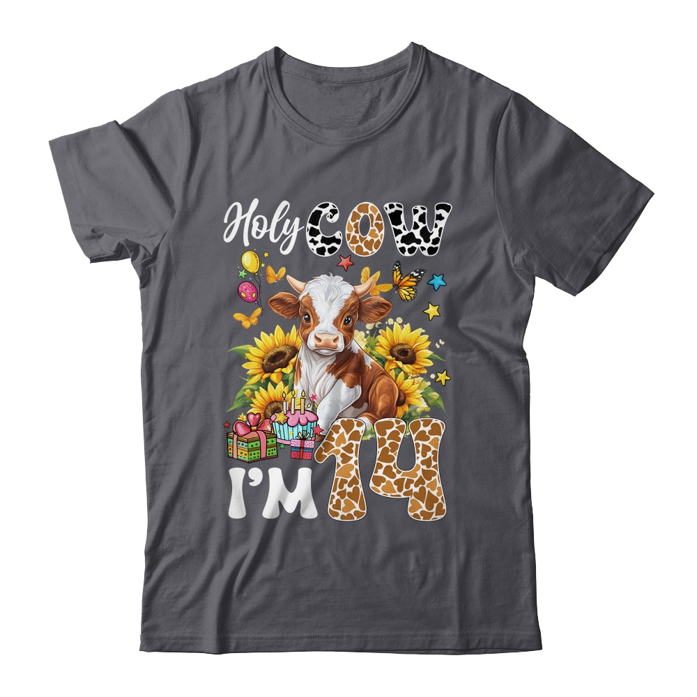Holy Cow I'm 14 Years Old Farm Cow Sunflowers 14th Birthday Shirt & Hoodie | teecentury