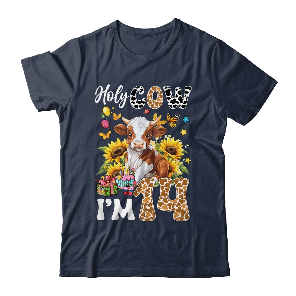 Holy Cow I'm 14 Years Old Farm Cow Sunflowers 14th Birthday Shirt & Hoodie | teecentury
