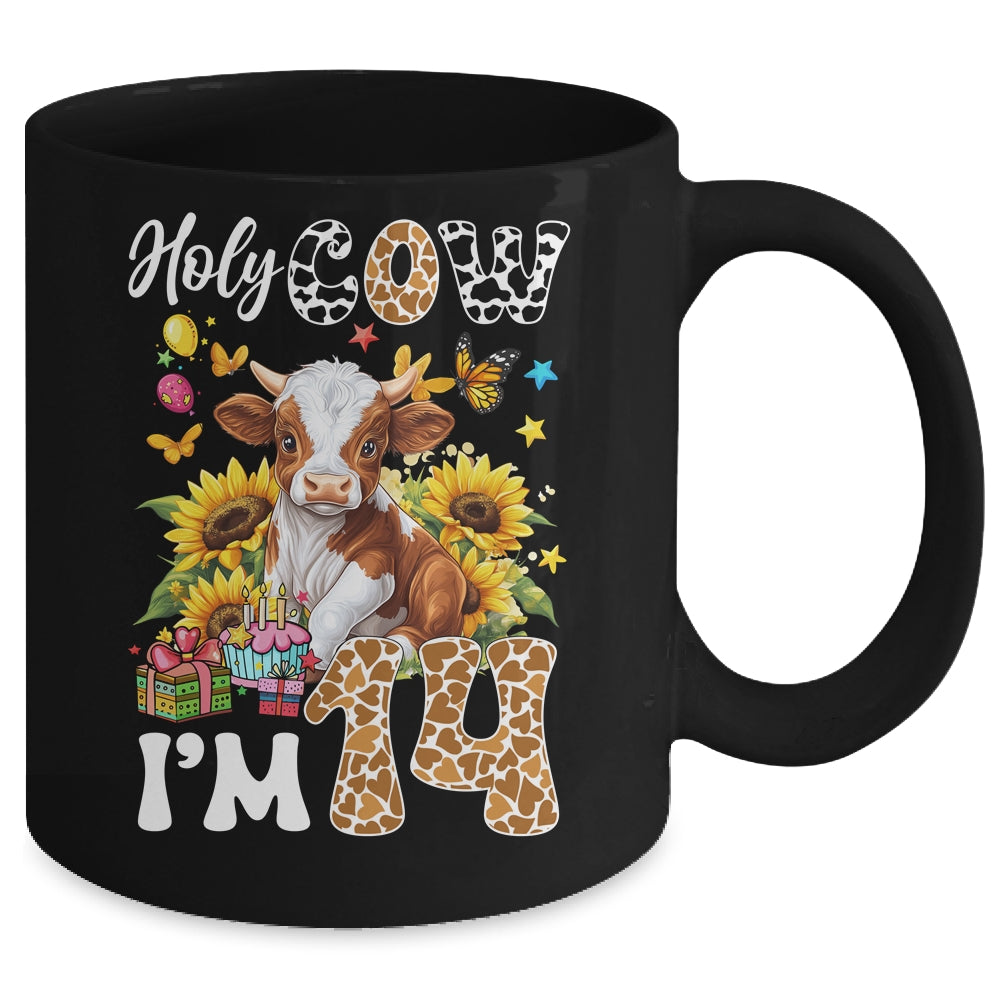 Holy Cow I'm 14 Years Old Farm Cow Sunflowers 14th Birthday Mug | teecentury