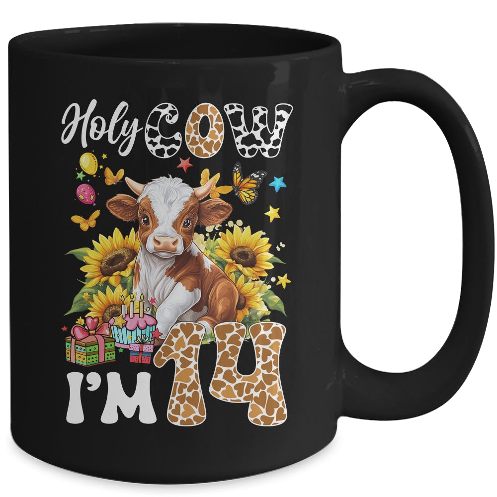 Holy Cow I'm 14 Years Old Farm Cow Sunflowers 14th Birthday Mug | teecentury