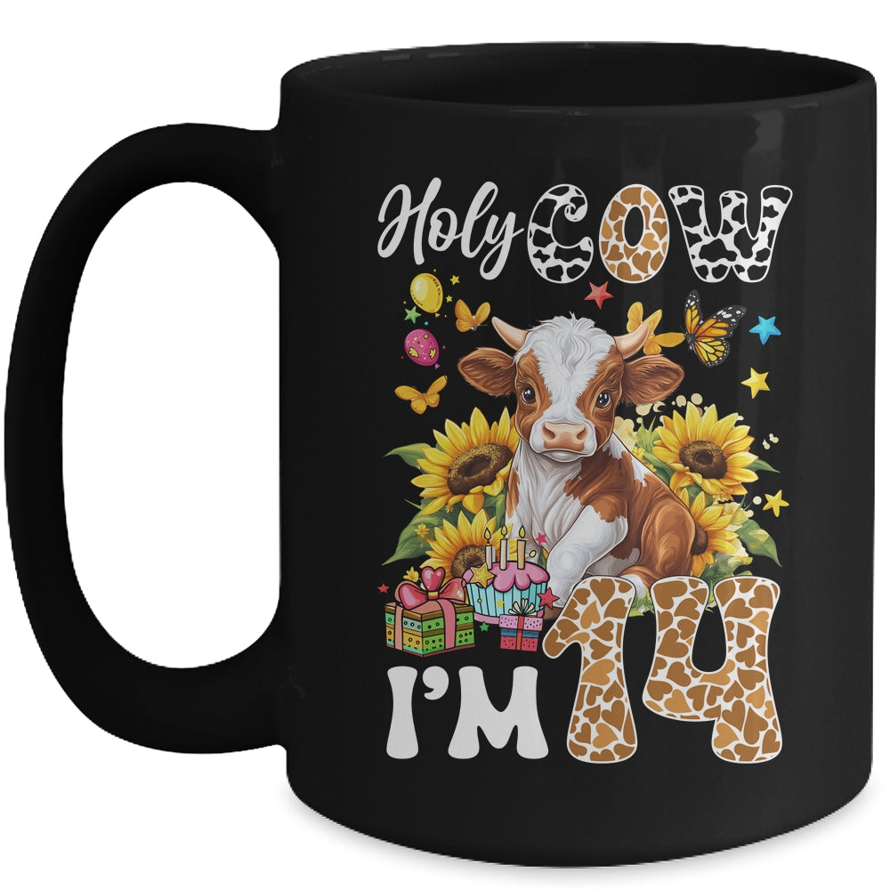 Holy Cow I'm 14 Years Old Farm Cow Sunflowers 14th Birthday Mug | teecentury