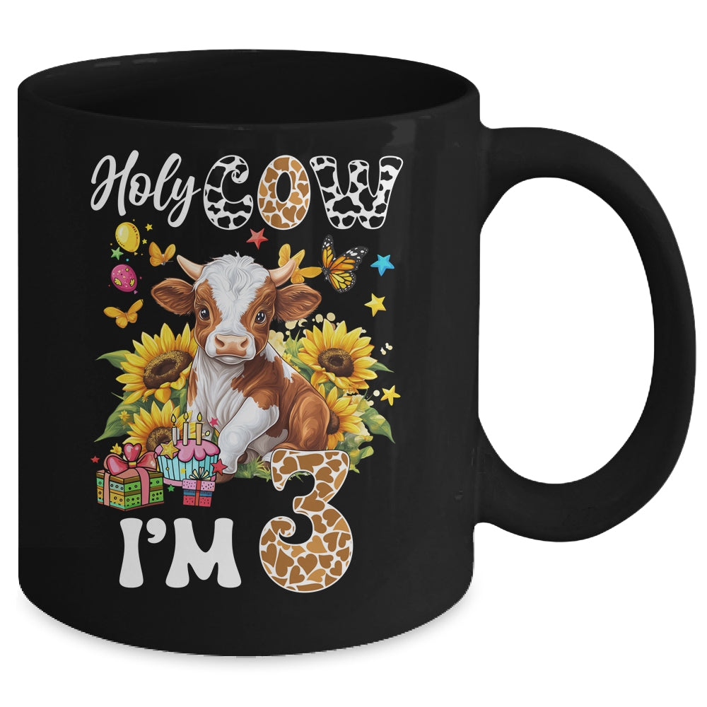 Holy Cow I'm 3 Years Old Farm Cow Sunflowers 3rd Birthday Mug | teecentury