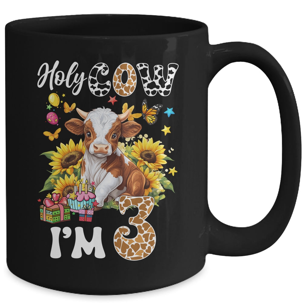 Holy Cow I'm 3 Years Old Farm Cow Sunflowers 3rd Birthday Mug | teecentury