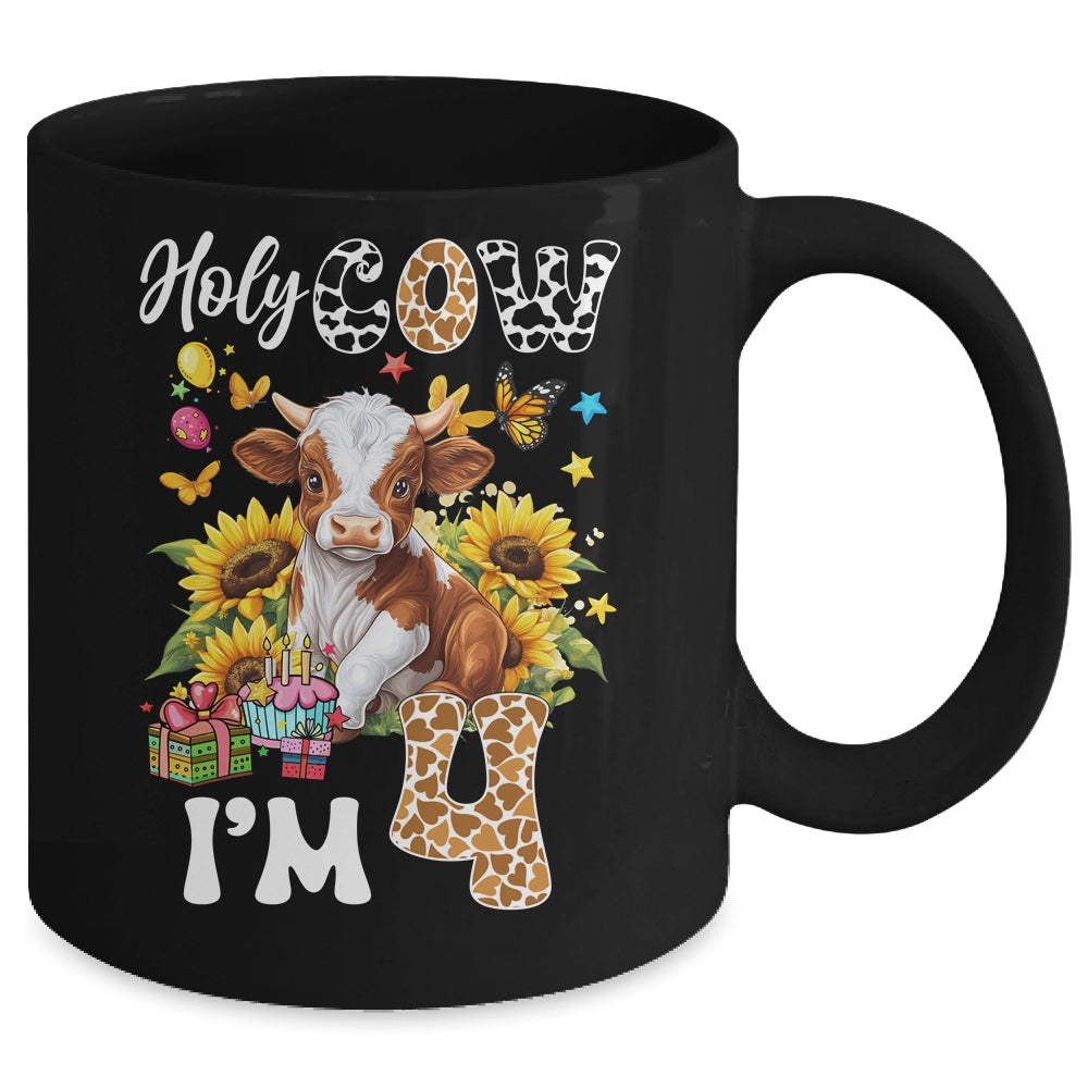 Holy Cow I'm 4 Years Old Farm Cow Sunflowers 4th Birthday Mug | teecentury