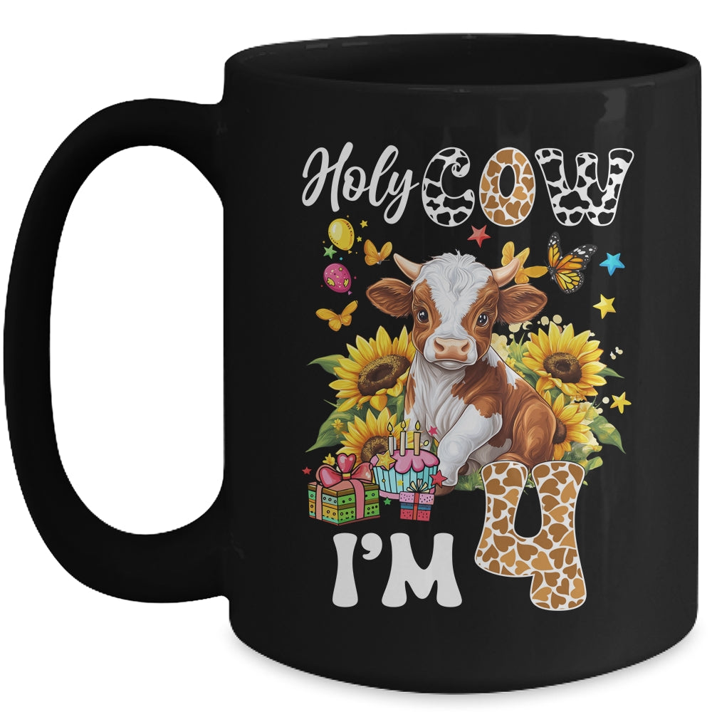 Holy Cow I'm 4 Years Old Farm Cow Sunflowers 4th Birthday Mug | teecentury