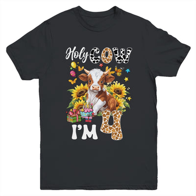 Holy Cow I'm 4 Years Old Farm Cow Sunflowers 4th Birthday Youth Shirt | teecentury