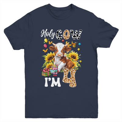 Holy Cow I'm 4 Years Old Farm Cow Sunflowers 4th Birthday Youth Shirt | teecentury