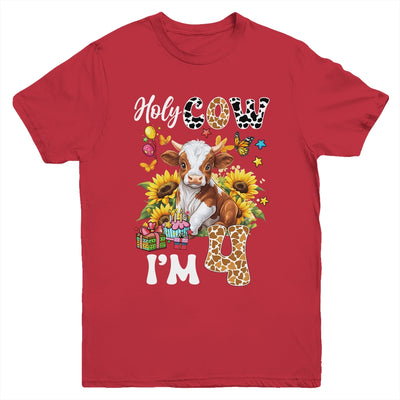 Holy Cow I'm 4 Years Old Farm Cow Sunflowers 4th Birthday Youth Shirt | teecentury